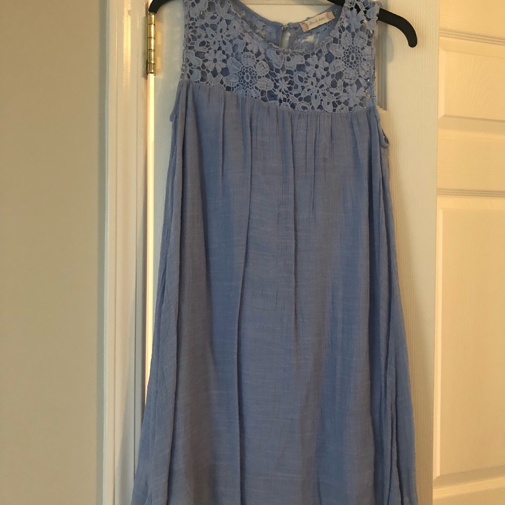 Blue Knit Dress w/ Lace Neckline